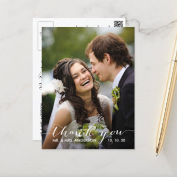 Simple Handwriting Wedding Thank You Postcard by monogramgallery at Zazzle