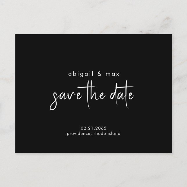 Simple Handwritten B/W  Wedding Save the Date  Postcard (Front)
