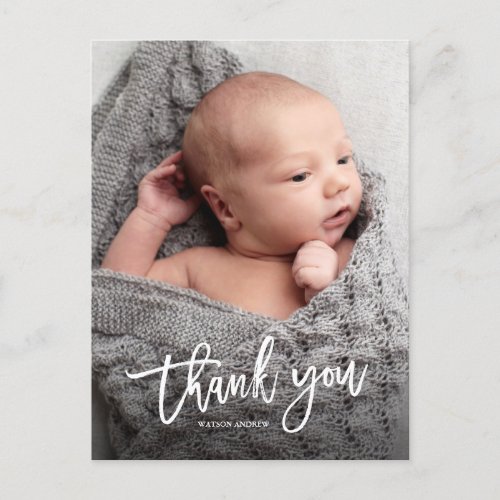 Simple Handwritten Baby Photo Thank You Postcard
