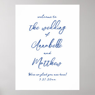 Simple Handwritten Blue Wedding Welcome Sign