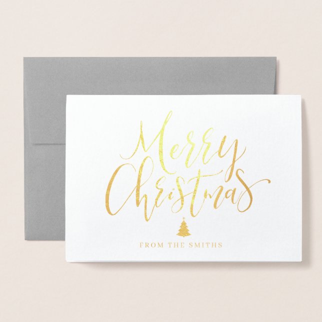 Simple handwritten calligraphy Christmas greeting Foil Card (Front With Envelope)