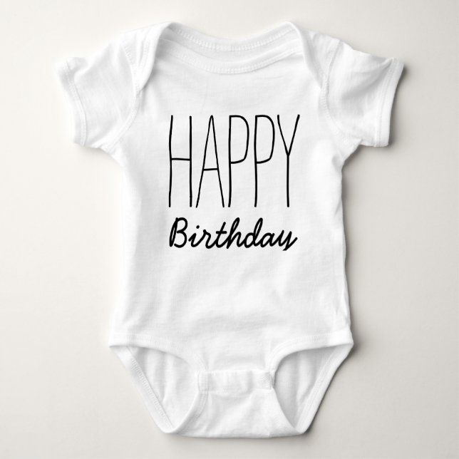 Simple Handwritten Happy Birthday Baby Bodysuit (Front)