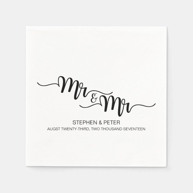 Simple HANDWRITTEN Mr & Mr WEDDING PAPER NAPKINS (Front)