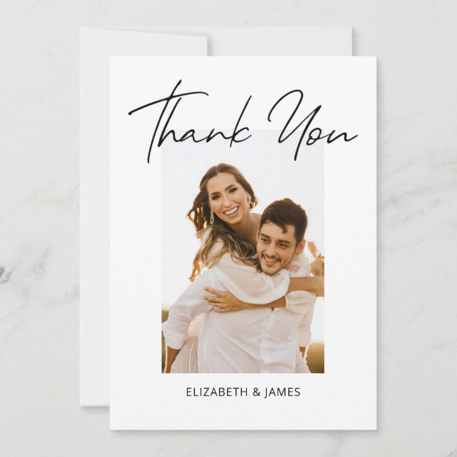 Simple Handwritten Photo Wedding Thank You Card (Front)