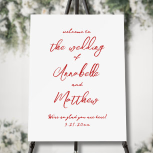 Simple Handwritten Red Wedding Welcome Sign