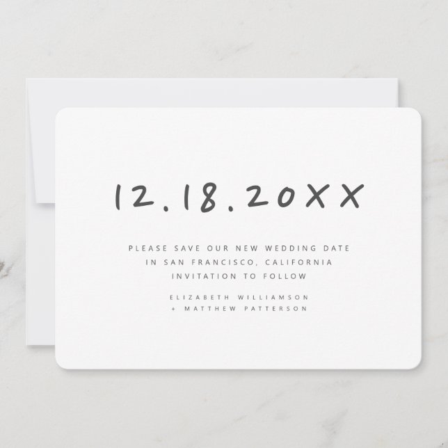 Simple Handwritten Reschedule Wedding Save The Date (Front)
