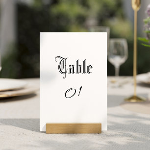 Simple Handwritten Rustic Gothic Wedding Black Table Number