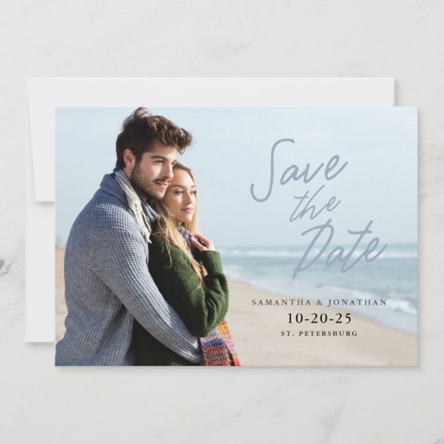 Simple Handwritten Save the Date Horizontal Photo (Front)