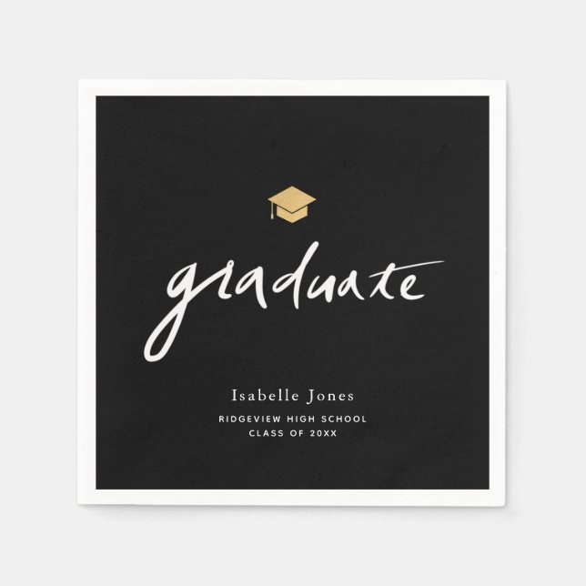 Simple Handwritten Script Black Photo Graduation Napkins (Front)