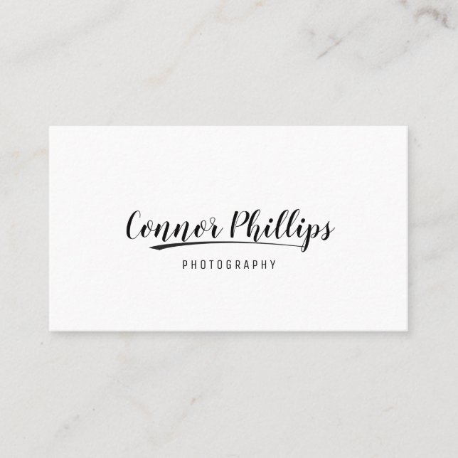 Simple Handwritten Script Calligraphy and Swoosh Business Card (Front)