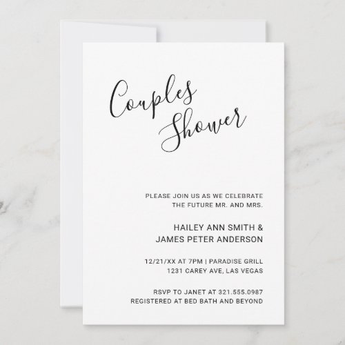 Simple Handwritten Script Couples Shower Invitation
