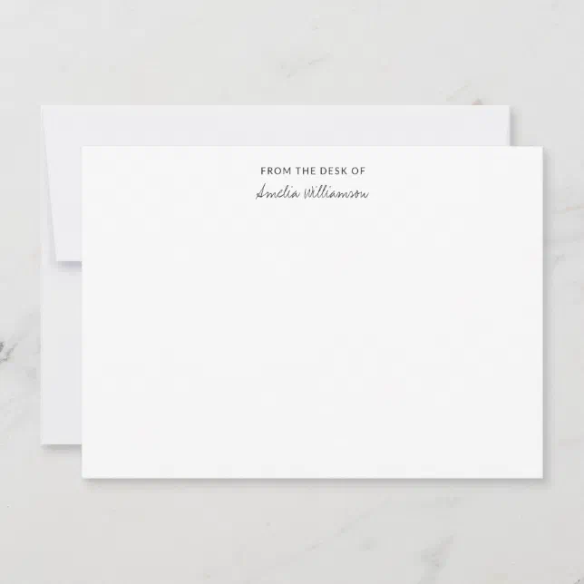 Simple Handwritten Script From Desk Of Custom Name Note Card 