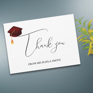 Simple Handwritten Script Maroon Graduation Thank You Card