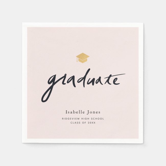 Simple Handwritten Script Pink Photo Graduation Napkins