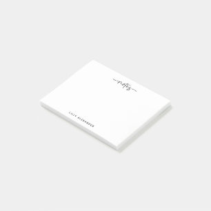 Simple Handwritten Script Swashes Black and White Post-it Notes