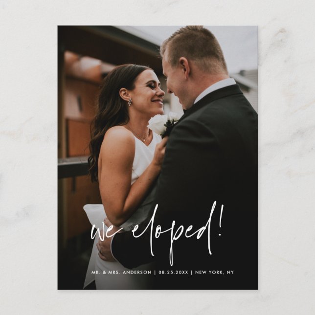 Simple Handwritten Script Wedding Elopement Photo Postcard (Front)