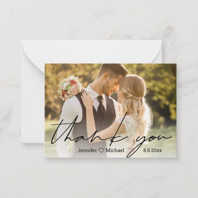 simple  handwritten wedding photo thank you   note card (Front)