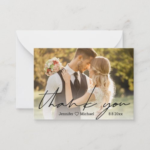 simple  handwritten wedding photo thank you   note card