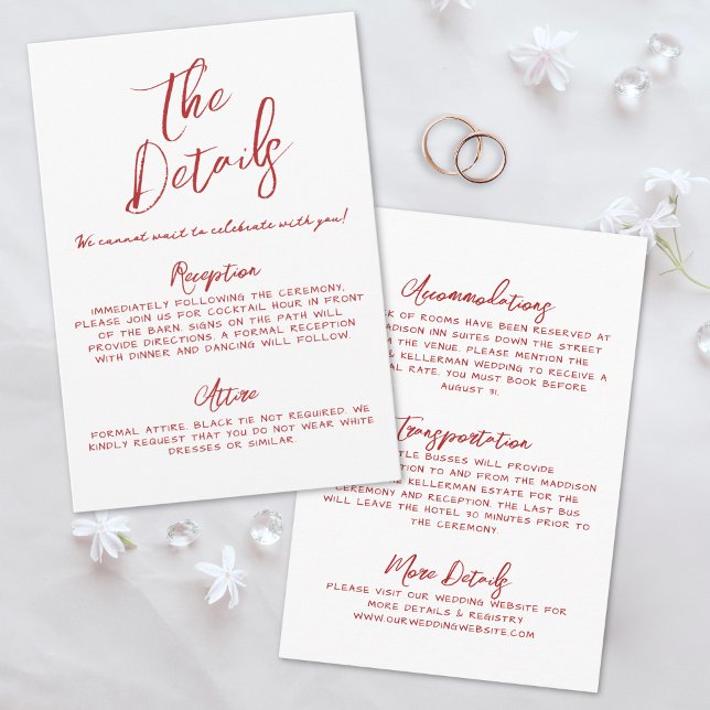 Simple Handwritten Whimsical Red Wedding Details Enclosure Card (Simple Handwritten Whimsical Red Wedding Details Enclosure Card)
