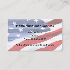 Simple Handyman American Flag Background Business Card