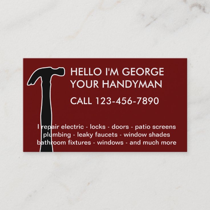 Simple Handyman Business Cards Zazzle