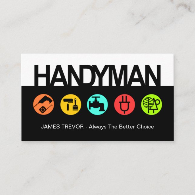 Simple Handyman Signage Construction Tools Business Card (Front)