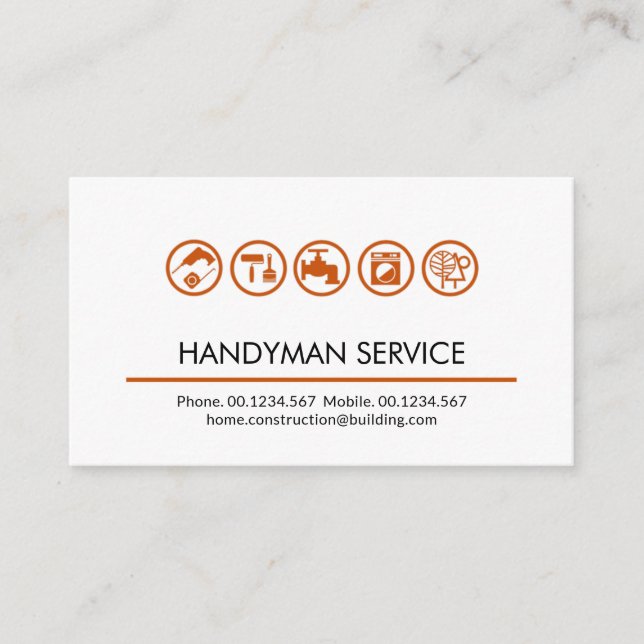 Simple Handyman Tools Home Repairs Business Card (Front)