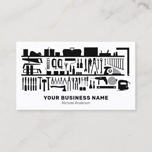 Simple Handyman Tradesman Business Card - Minimalist handyman business cards featuring a selection of DIY tools, and a professional template that is easy to personalize.