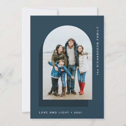 Simple Hanukkah Arch  Modern Two Photo Holiday Card