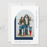 Simple Hanukkah Arch | Modern Two Photo Holiday Card<br><div class="desc">These simple and elegant Hanukkah cards say "Love and Light" and feature your photo in a modern arch shape on a white background,  with another dark navy blue arch as an accent. The back of the card has room for an additional photo,  plus a short personal message.</div>