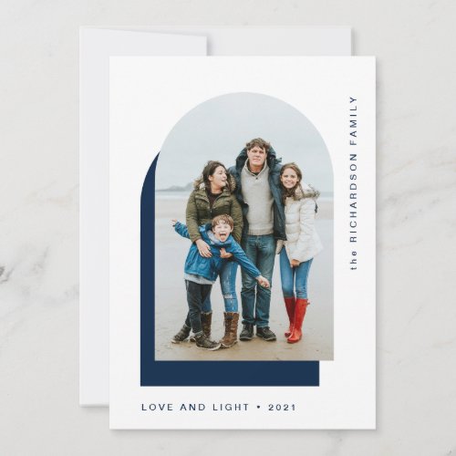 Simple Hanukkah Arch  Modern Two Photo Holiday Card