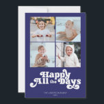Simple Hanukkah Four Photo Holiday Card<br><div class="desc">These 5" x 7" flat Hanukkah greeting cards feature a minimalist design with the greeting,  "Happy All the Days, " in white letters on a royal blue background with placeholders for four (4) of your favorite photos,  family name(s) and year.</div>