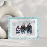 Simple Hanukkah Menorah in Blue Custom Photo  Holiday Card<br><div class="desc">Cute menorah pattern in teal blue and gray for Hanukkah,  personalized with your name,  greeting,  and photo.</div>