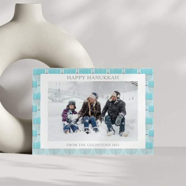 Simple Hanukkah Menorah in Blue Custom Photo  Holiday Card (Creator Uploaded)
