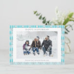 Simple Hanukkah Menorah in Blue Custom Photo  Holiday Card<br><div class="desc">Cute menorah pattern in teal blue and gray for Hanukkah,  personalized with your name,  greeting,  and photo.</div>