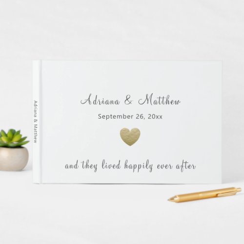 Simple Happily Ever After Gold Heart Wedding Guest Book