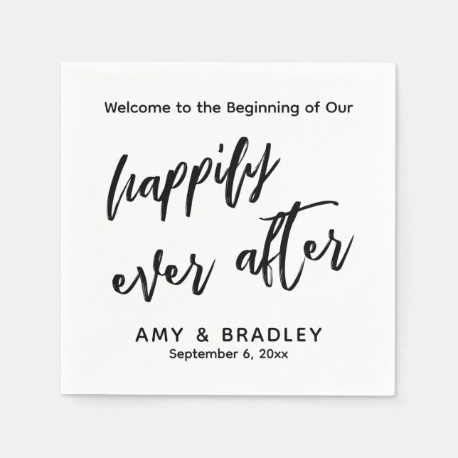 Simple Happily Ever After Handwriting Typography Napkins (Front)