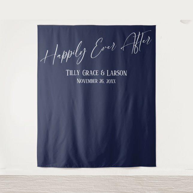Simple Happily Ever After Navy Photo Backdrop (Front)