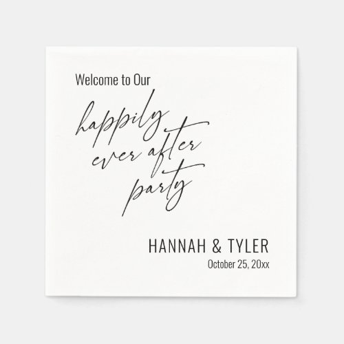 Simple Happily Ever After Party Black  White Napkins