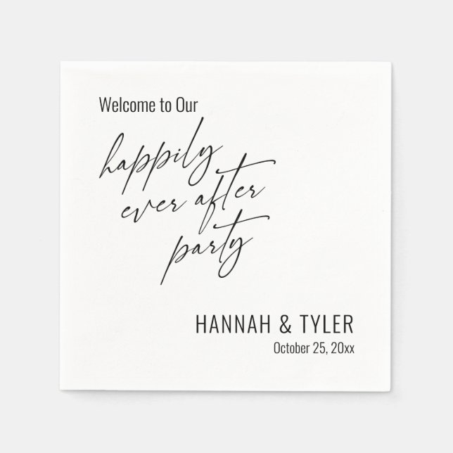 Simple Happily Ever After Party Black & White Napkins (Front)
