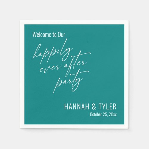 Simple Happily Ever After Party Bold Teal Napkins