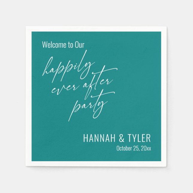 Simple Happily Ever After Party Bold Teal Napkins (Front)