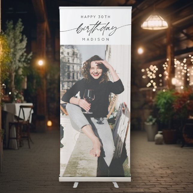 Simple Happy 30th Birthday Party Photo Script Retractable Banner (Creator Uploaded)