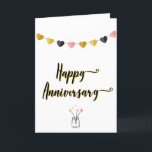 Simple Happy Anniversary Card for Couples Any Year<br><div class="desc">A clean and simple Happy Anniversary card for a special couple that's suitable for any year anniversary. Features an illustration of a hearts garland, the message Happy Anniversary and a jar with heart-shaped flowers on the front. The inside message is ready for your personalized touch and is accented by a...</div>