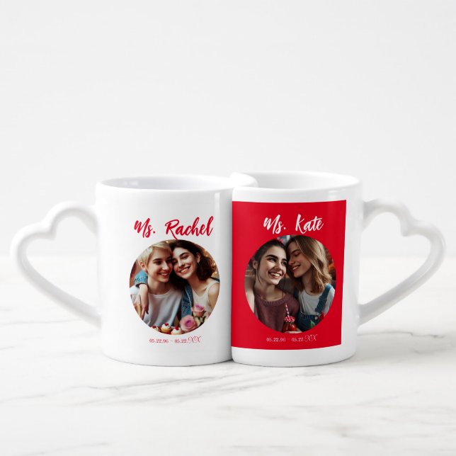 Simple Happy Anniversary Lesbian Spanish Photo Coffee Mug Set (Front Nesting)