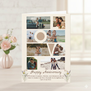 Simple Happy Anniversary Photo Collage  Card