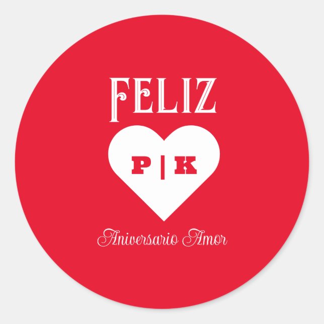 Simple Happy Anniversary Spanish White Classic Round Sticker (Front)