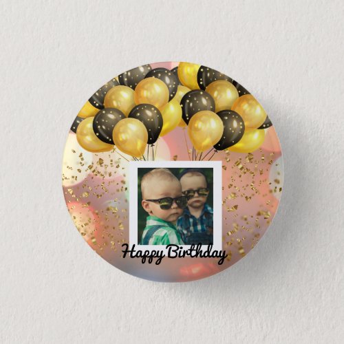 Simple Happy Birthday Add Photo Text Personalized  Button