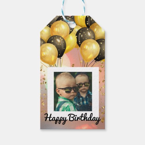 Simple Happy Birthday Add Photo Text Personalized  Gift Tags
