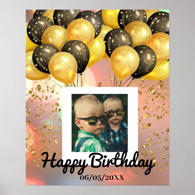 Simple Happy Birthday Add Photo Text Personalized  Poster (Front)